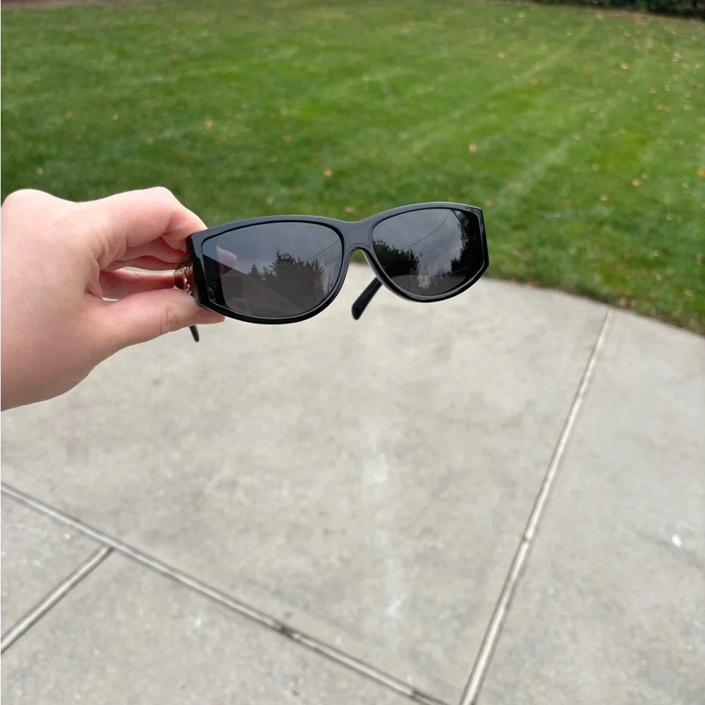 Celine Black Rectangular Cat-Eye Sunglasses with Gold Logo